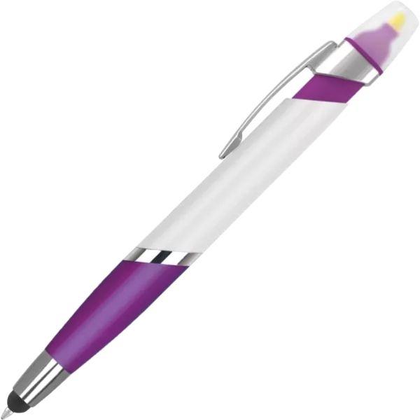 Great value 3 in 1 - Pen, Stylus tip and Highlighter combi providing FULL Colour branding for your design. Choose from a range of trim and rubberised comfort grip colours. Pen writes with black ink and the highlighter is yellow.